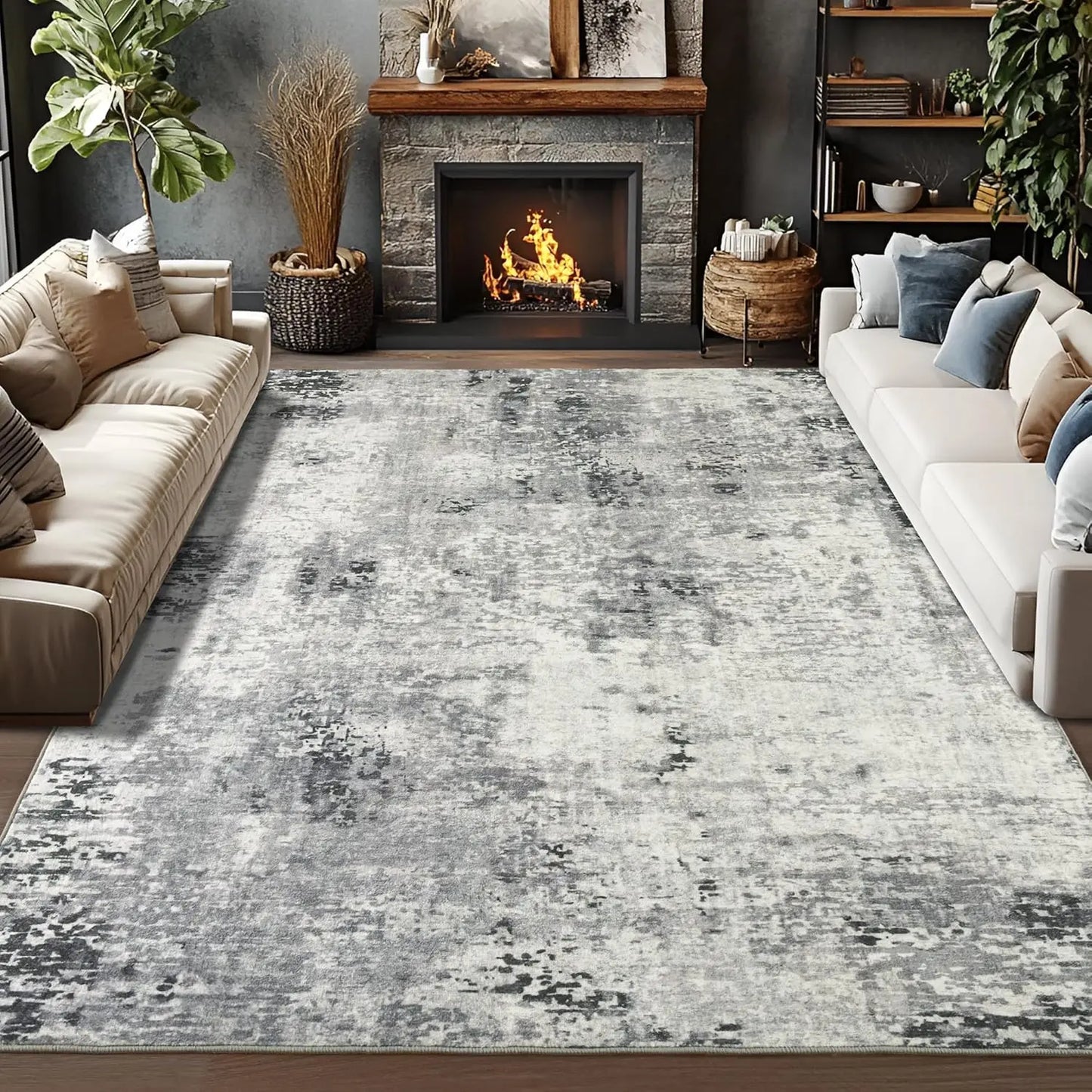 Living Room Area Rugs Soft Large Modern Abstract Area Rug, Boho Vintage Machine Washable Non Slip Carpet , Low Pile Rugs