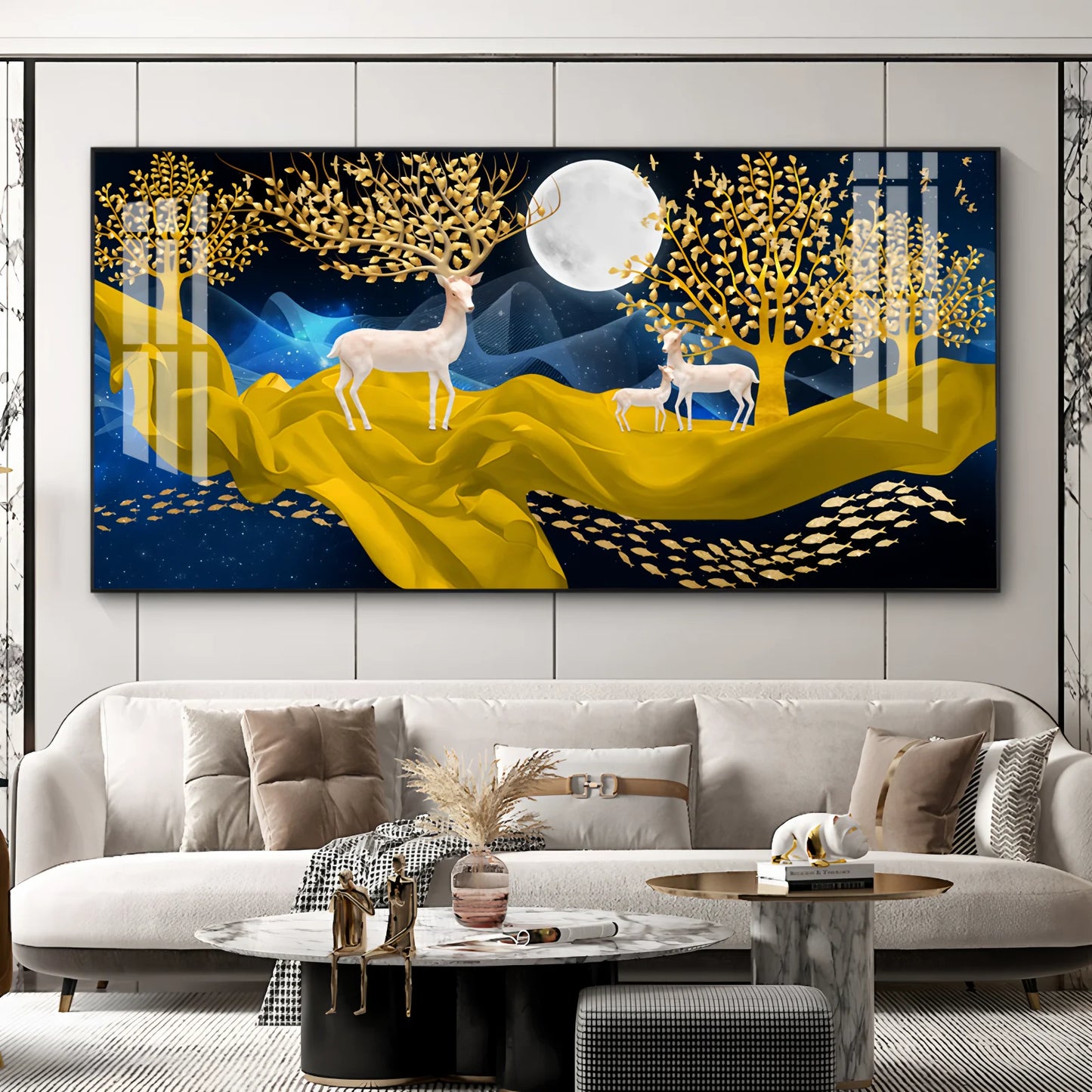 Elk Art Living Room Sofa Background Wall Crystal Porcelain Decorative Painting Hotel Corridor Wall Art Decor Hanging Painting