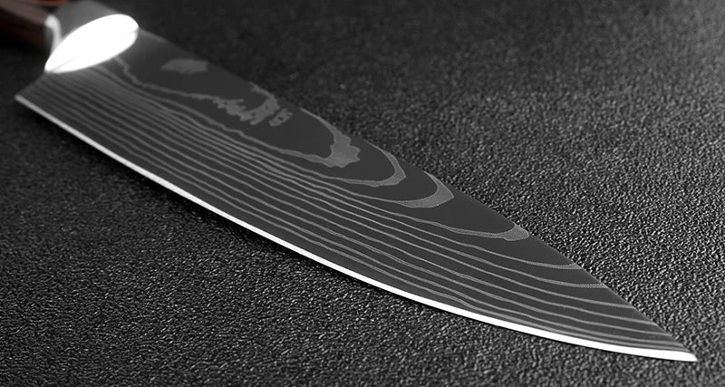 High quality 440C German Steel Kitchen Knife Damascus Laser Pattern Chef Knife Cleaver Filleting Santoku Knife Best Kitchen Tool