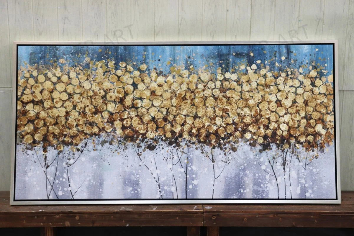 Abstract Paintings and Wall Arts Gold Foil Oil Tree Painting on Canvas 100% Hand Painted Wall Decor for Living Room