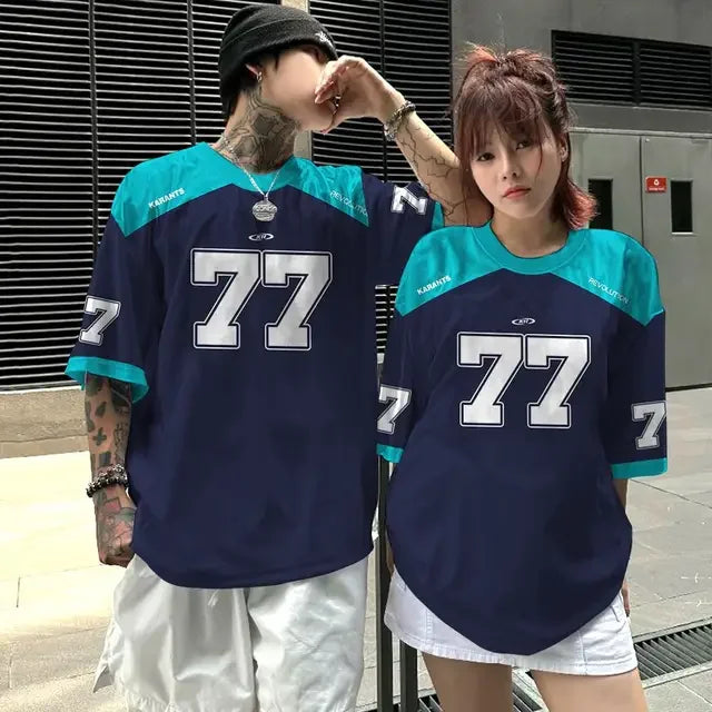 Summer T-shirt Loose Couple Sports Style Jersey Round Neck Breathable Fashionable Print Digital Trend Plus Short Sleeved Shirt