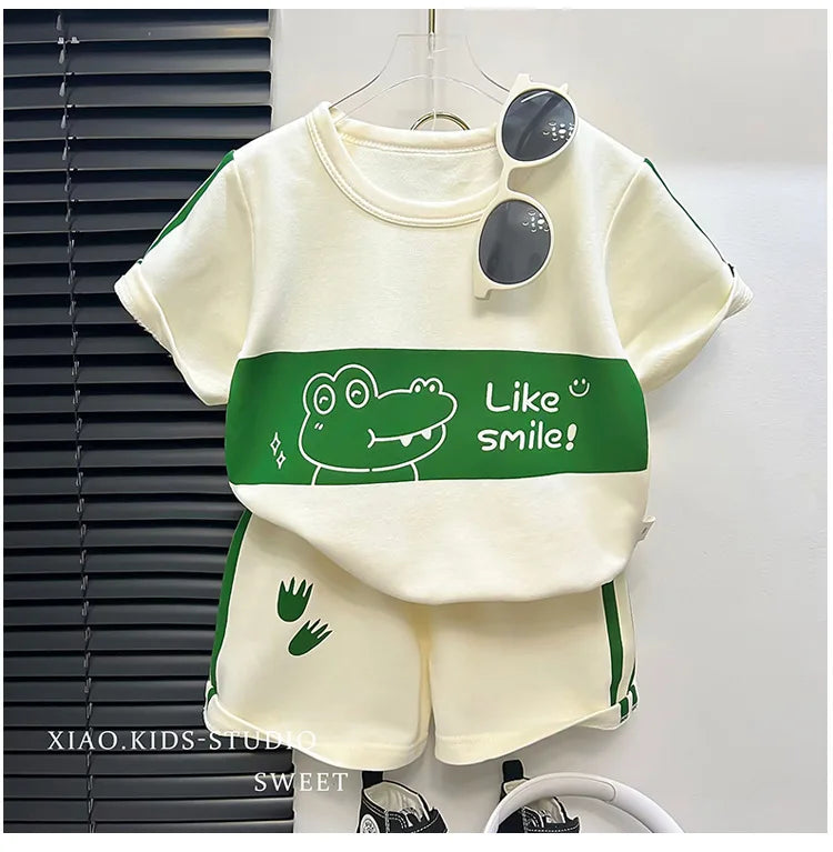 Children's Suit New Short-sleeved Top + Shorts 2-piece Striped T-shirt Summer Baby Clothes Korean Style Children's Clothing