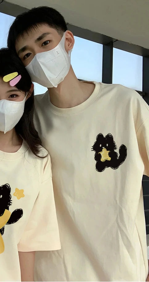 Honeymoon Couple Outfits Dating korean reviews many clothes 한국인 후기 많은 옷 Summer Spring Print couple Tshirt Tee
