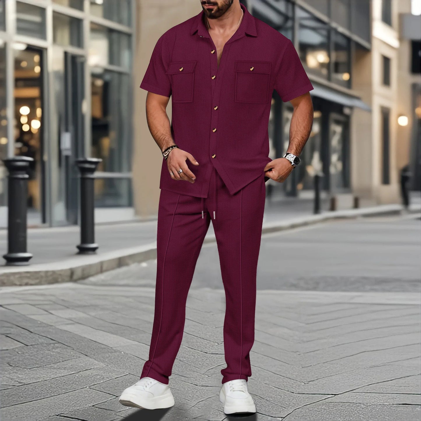 New men's outdoor sportswear 2025 men's short-sleeved trousers casual can wear shirt high-grade summer jacket men's two sets