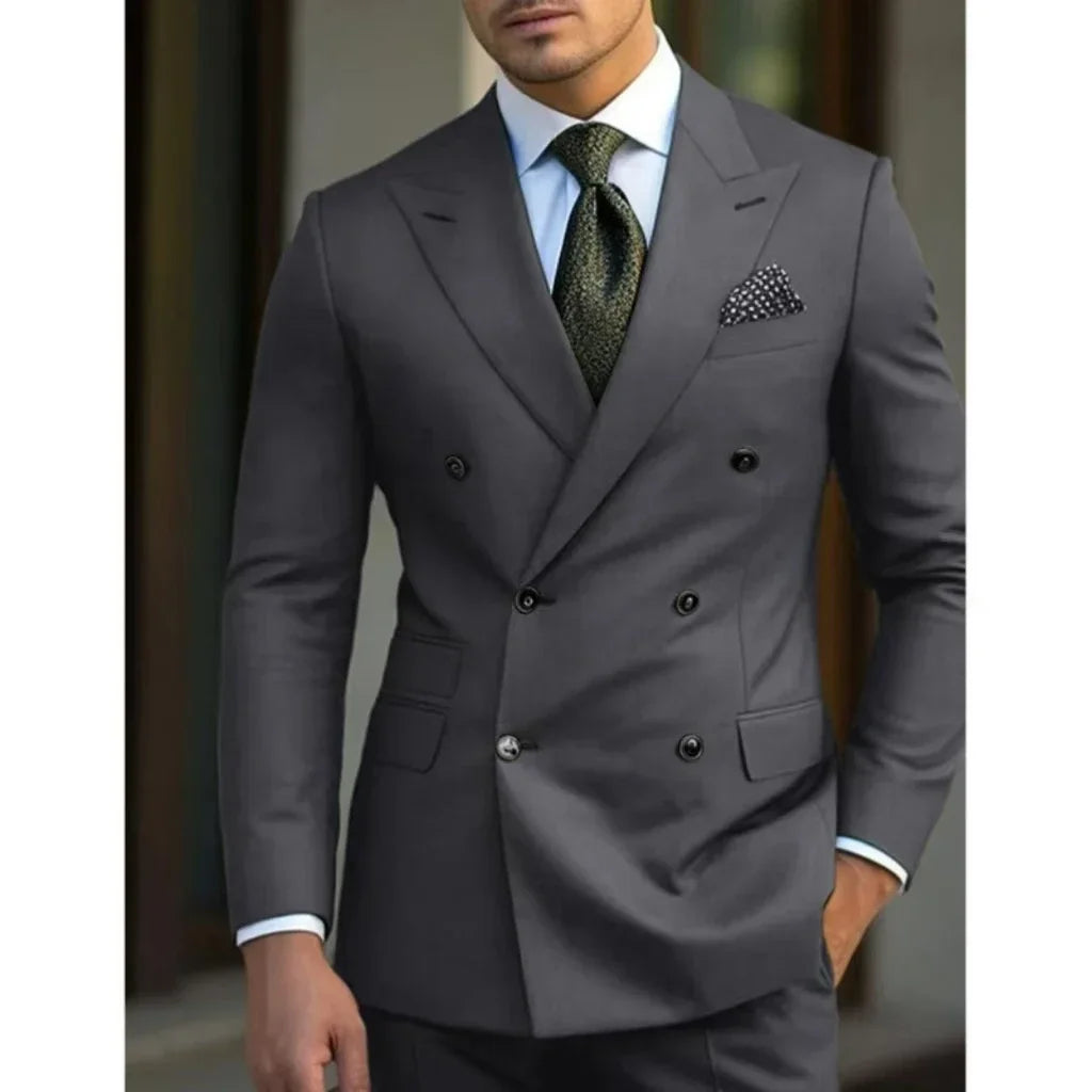 man 2 piece outfit set Pointed collar high-quality slim jackets men's suit with peak lapel for wedding Summer beach