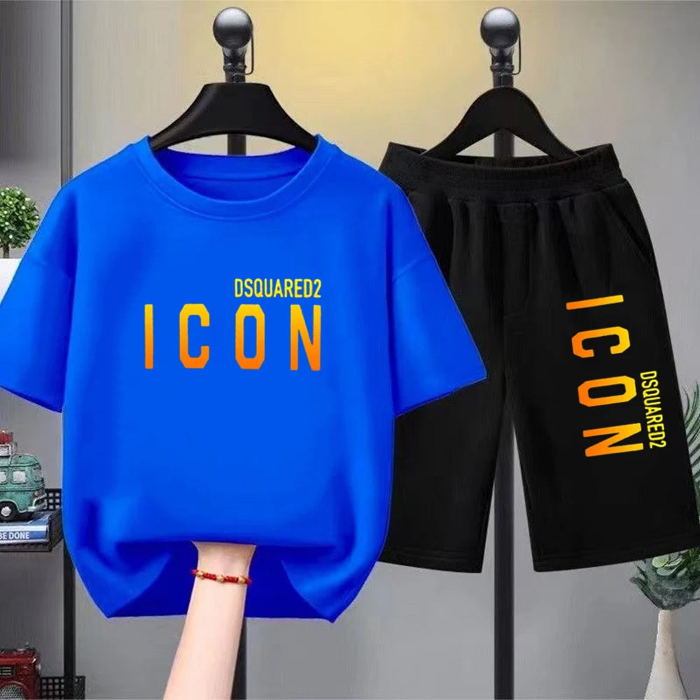 Brand letter printing Kids T-shirt Set Boys Girls 3-12yrs Short-sleeved+shorts 2Pcs Round Neck Sports Casual summer Clothes