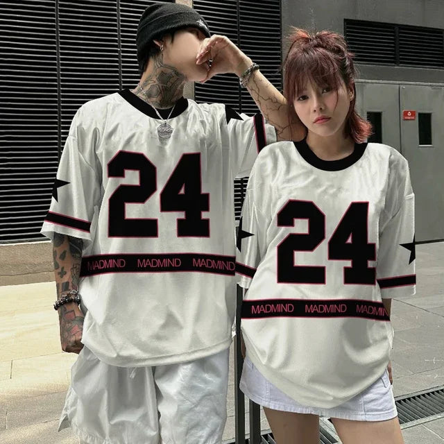 Summer T-shirt Loose Couple Sports Style Jersey Round Neck Breathable Fashionable Print Digital Trend Plus Short Sleeved Shirt