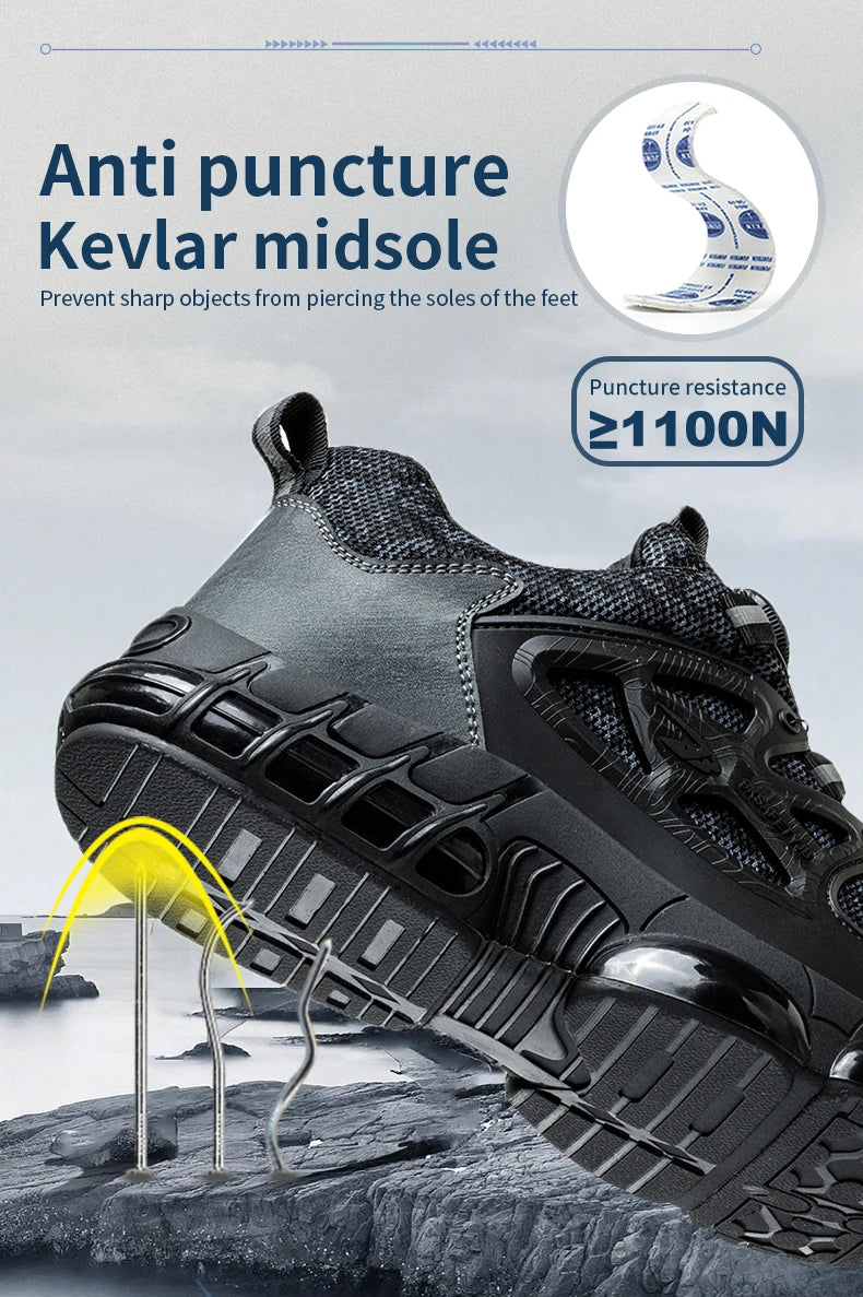 Slack-stab-proof work shoes with elastic buttons and lace-up