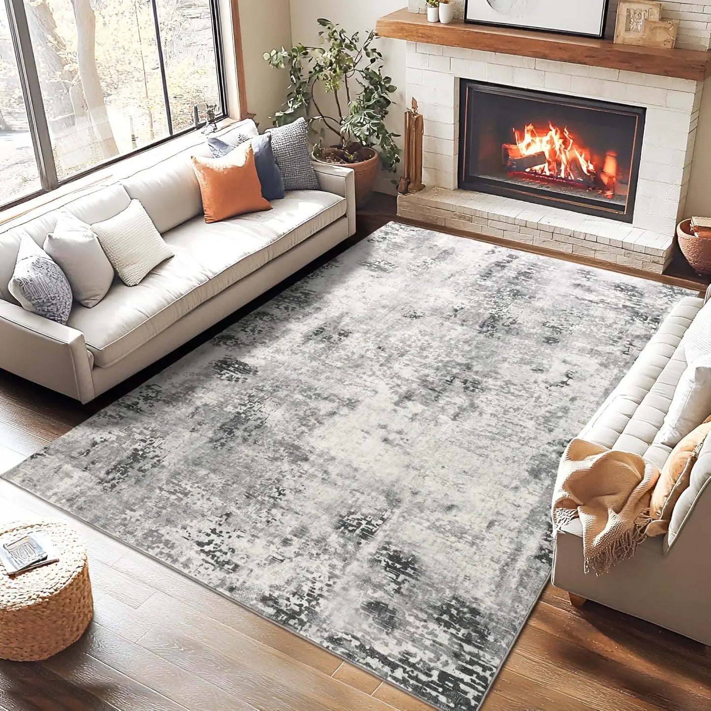 Living Room Area Rugs Soft Large Modern Abstract Area Rug, Boho Vintage Machine Washable Non Slip Carpet , Low Pile Rugs