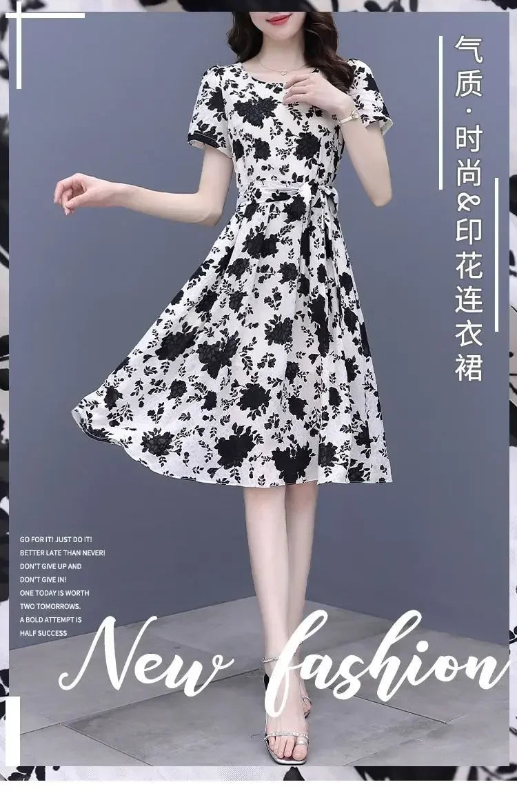 Breathable Chiffon Floral Print Dress V Neck Slim Fit With Ruffles