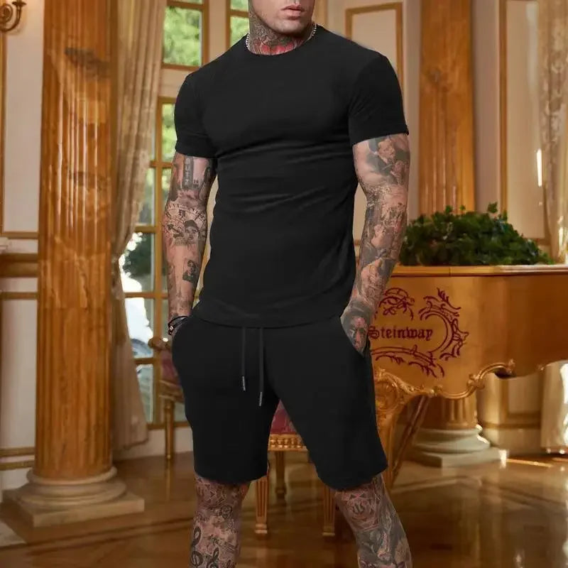 Men's two-piece sports suit shorts casual fashion summer 2024 hot item