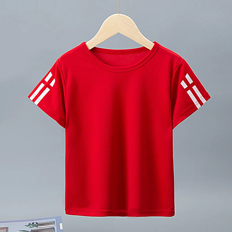 Children's summer solid color basic quick-drying short-sleeved boy leisure sports T-shirt girl Joker round neck short sleeves.