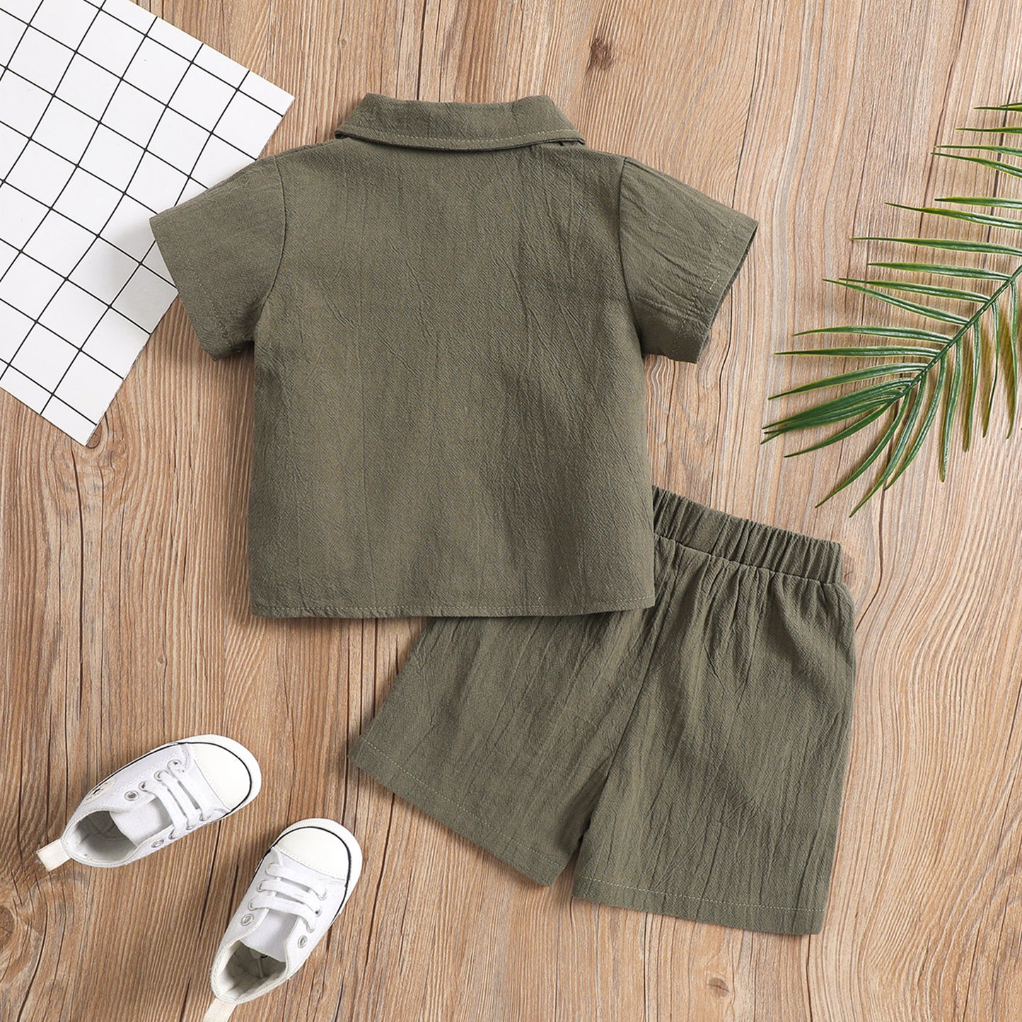 2022-03-09 Lioraitiin 0-4Years Toddler Baby Girl Boy Summer Clothing Set Short Sleeve Solid Turn-Down Collar Shirt Shorts