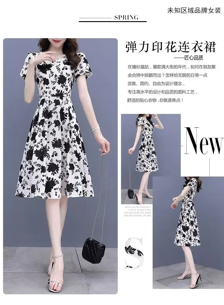 Breathable Chiffon Floral Print Dress V Neck Slim Fit With Ruffles