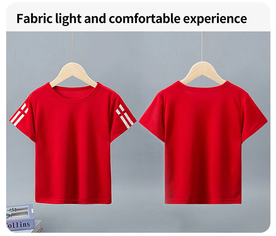 Children's summer solid color basic quick-drying short-sleeved boy leisure sports T-shirt girl Joker round neck short sleeves.