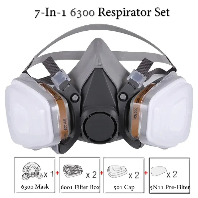8-In-1 6300/6200 Dust Gas Mask With Safety Glasses Half Face Gas Respirator For Painting Spraying Polishing Work Safety