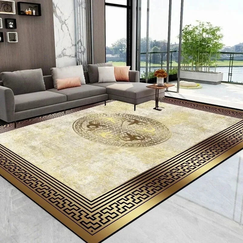 Opulent Golden Abstract Floor Mat Modern Carpet for Living Room Coffee Table Luxurious Rug for Room Decor Perfect Stylish Spaces
