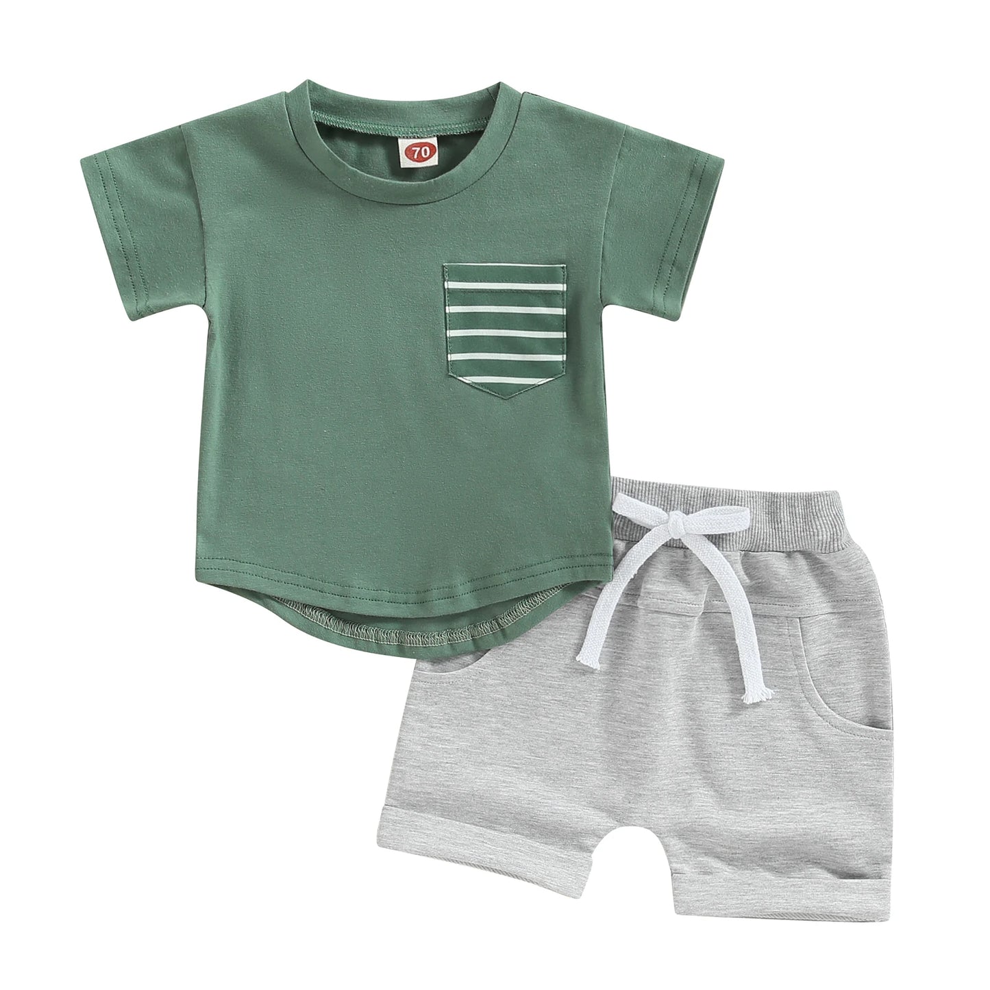 2023-01-10 Lioraitiin 0-3Years Baby Boys 2Pcs Shorts Set Short Sleeve Crew Neck Stripes T-shirt with Elastic Waist Shorts