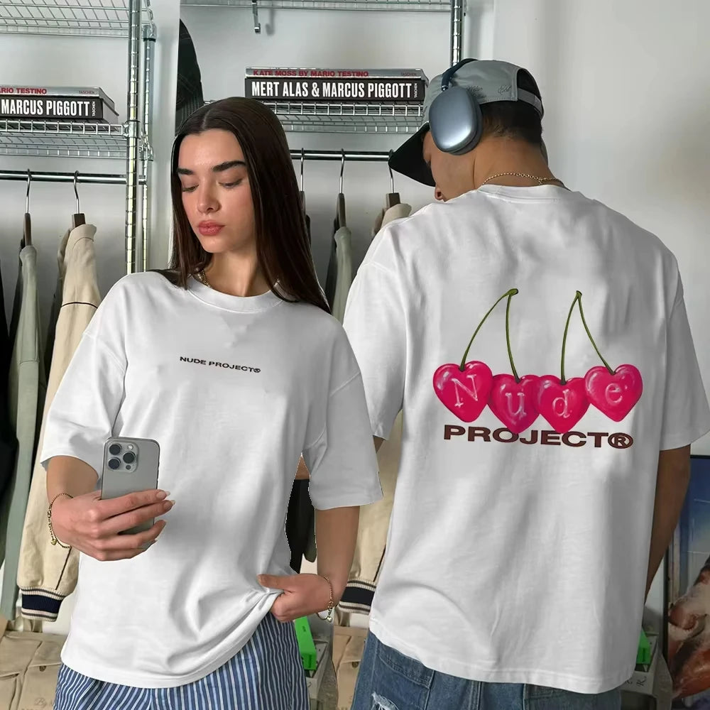 2025 Summer Cotton Printed T-shirt Women Fashion Nude T Shirt Men Leisure Sports Loose Brand Unisex Streetwear Y2K Tops Clothing