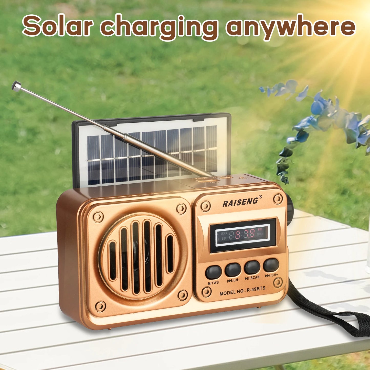 49BTS Wireless Bluetooth speaker MP3 playback FM radio Solar charging emergency radio full band high sensitivity