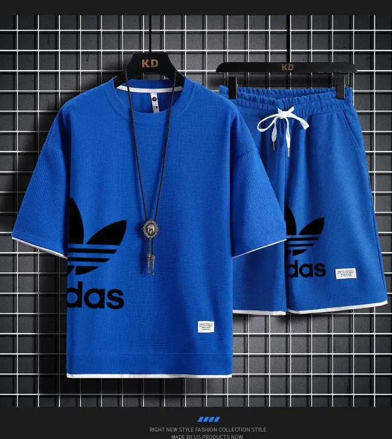 Summer 2025 New men's casual short-sleeved T-shirt and sports shorts 2-piece set, fashionable and breathable men's jogging suit