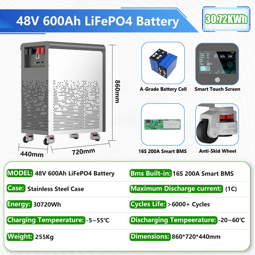 LiFePO4 48V 300Ah 15Kwh Battery Pack 6000 Cycles 51.2V BMS 100Ah 120Ah 150Ah 200Ah Solar Energy Storage Lithium Battery EU STOCK