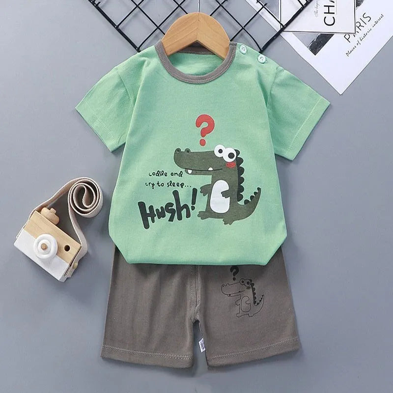 Kid Boy Summer Short Sleeves Tees+Stripe Shorts 2-piece Clothes Set Cartoon Zebra Print Soft Cotton Sports Casual Suit 1-6 Years