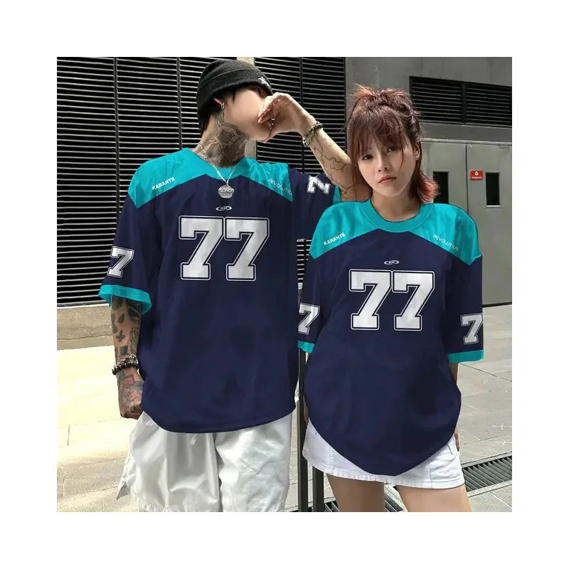 Summer T-shirt Loose Couple Sports Style Jersey Round Neck Breathable Fashionable Print Digital Trend Plus Short Sleeved Shirt