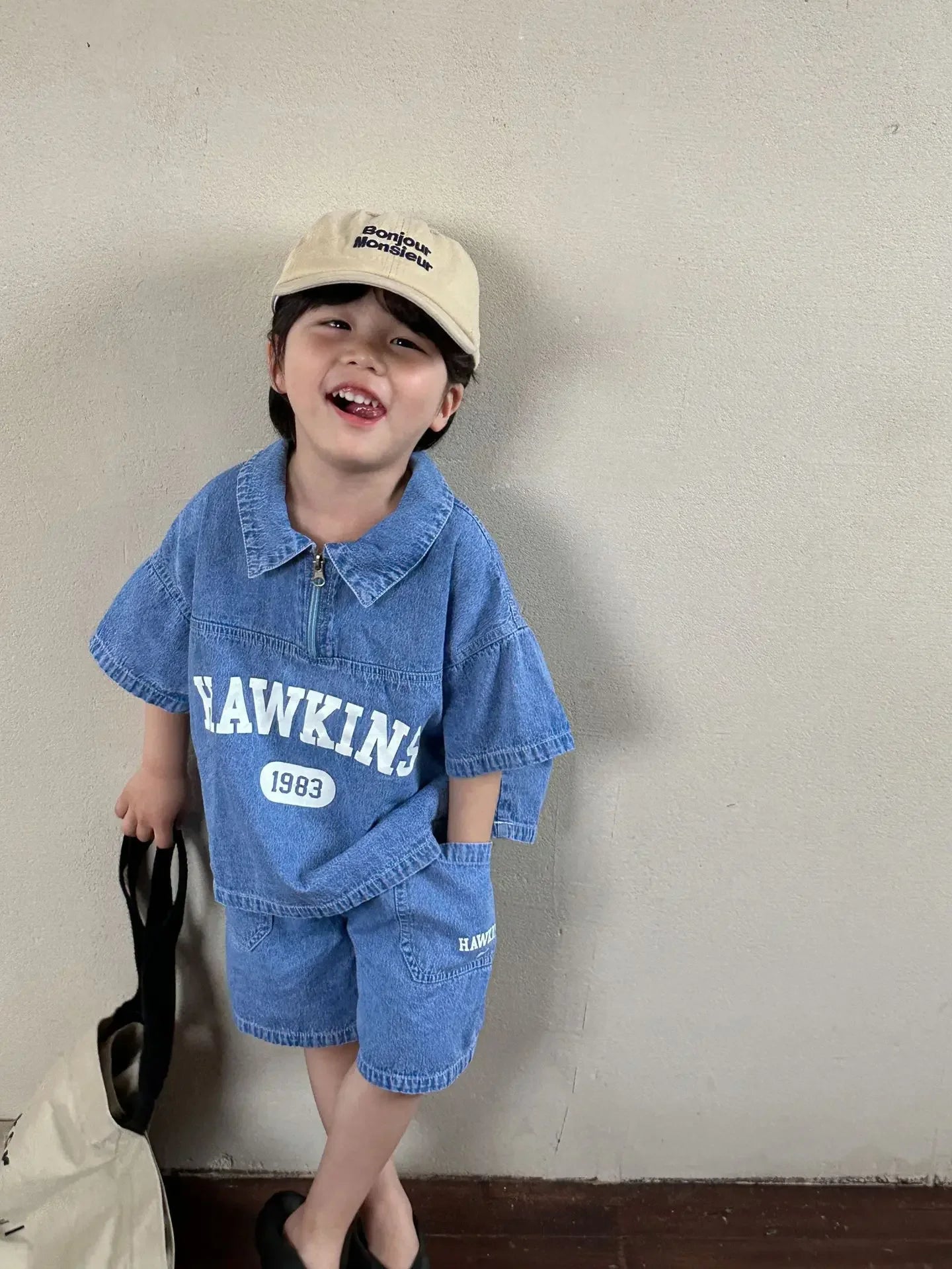 5816C Children's Clothing Set Denim Suit Summer Casual Boy's Denim Suit Letter Print Top+ Shorts Casual Two-piece Suit