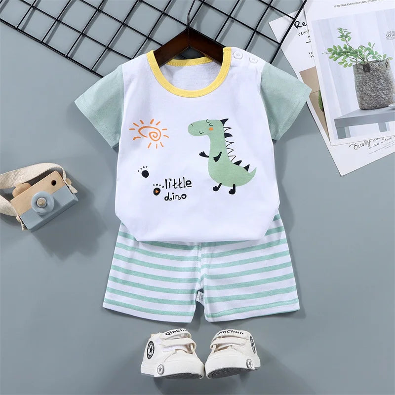 Kid Boy Summer Short Sleeves Tees+Stripe Shorts 2-piece Clothes Set Cartoon Zebra Print Soft Cotton Sports Casual Suit 1-6 Years