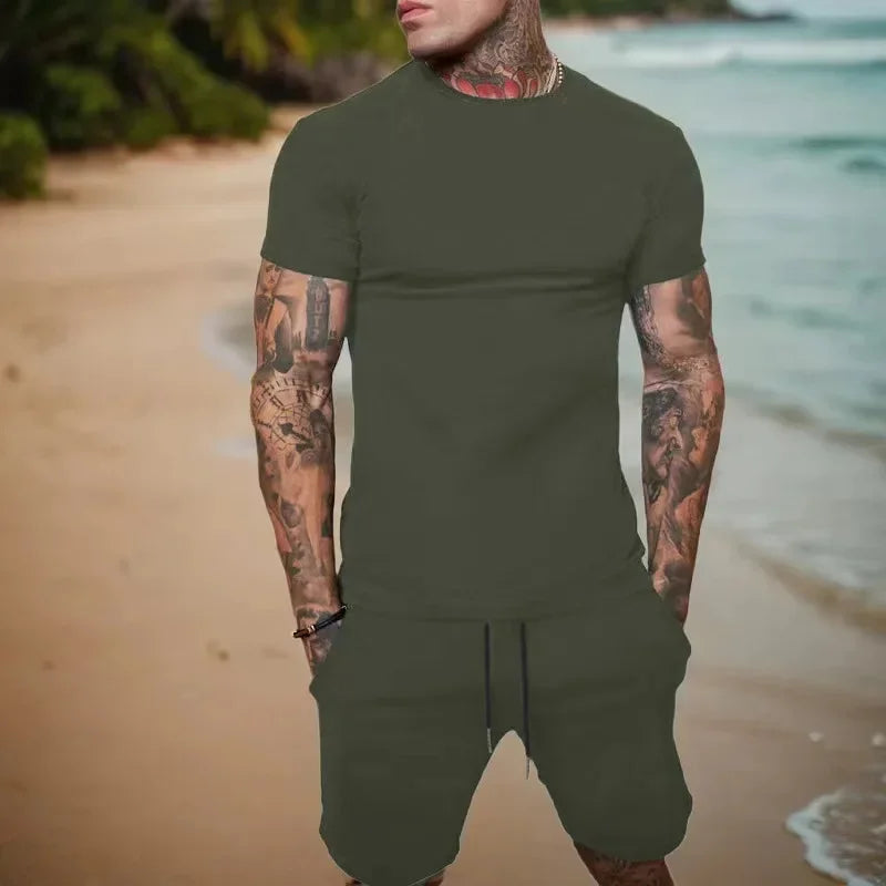 Men's two-piece sports suit shorts casual fashion summer 2024 hot item