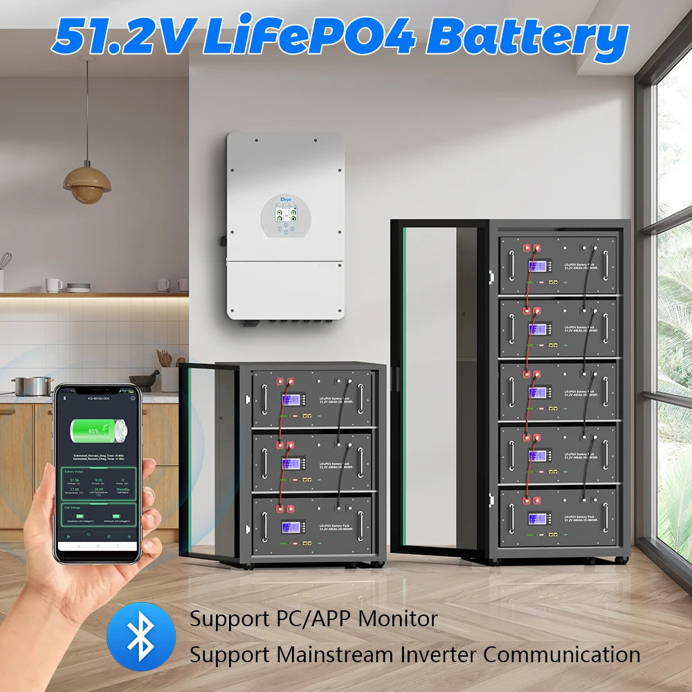 EU PL Stock 48V 300Ah LiFePO4 Battery Pack 15Kwh 100Ah 120Ah 200Ah 150Ah 6000+ Cycles Built-in BMS RS485 CAN Home Energy Storage