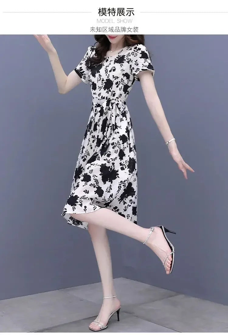 Breathable Chiffon Floral Print Dress V Neck Slim Fit With Ruffles