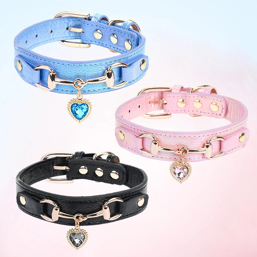 CP567--beautiful PU pet cat&dog collar decorated with sparkling love,adjustable and durable.