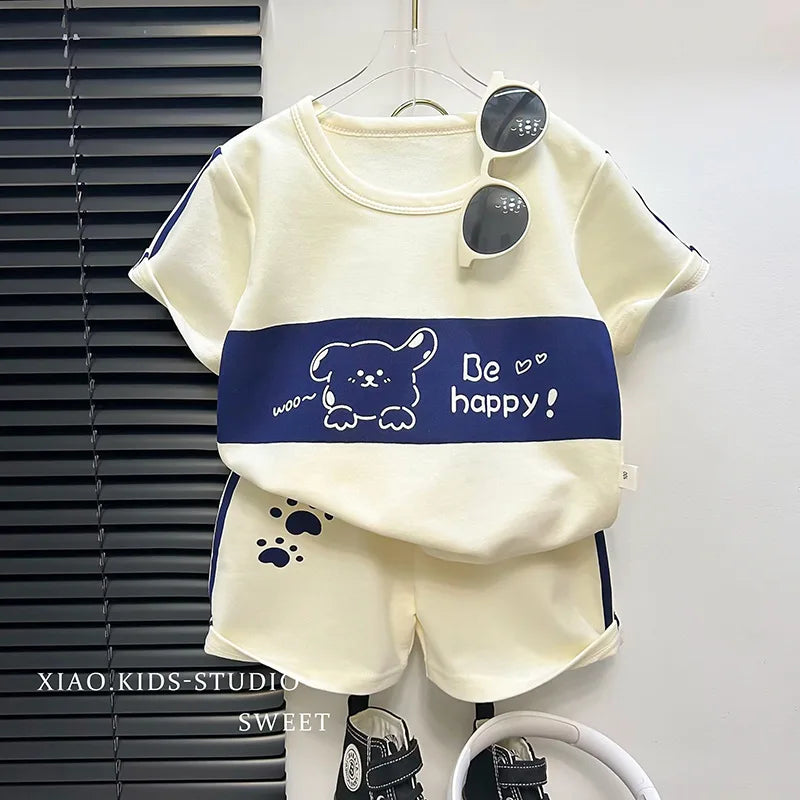 Children's Suit New Short-sleeved Top + Shorts 2-piece Striped T-shirt Summer Baby Clothes Korean Style Children's Clothing