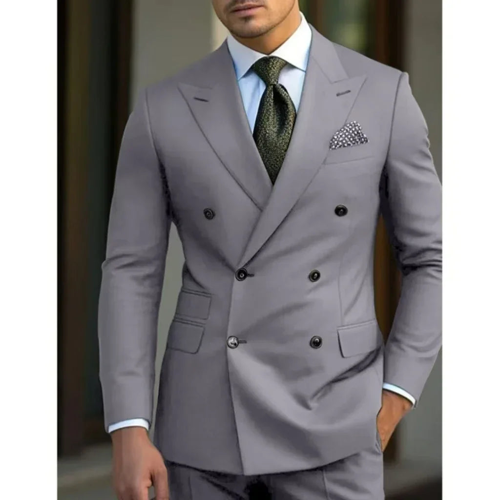 man 2 piece outfit set Pointed collar high-quality slim jackets men's suit with peak lapel for wedding Summer beach