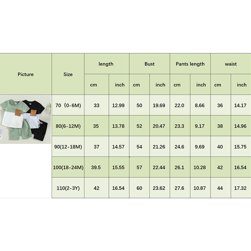 2023-02-01 Lioraitiin 0-3Years Toddler Boys 2Pcs Summer Outfit Sets Short Sleeve Contrast Color Tops Solid Drawstring Shorts