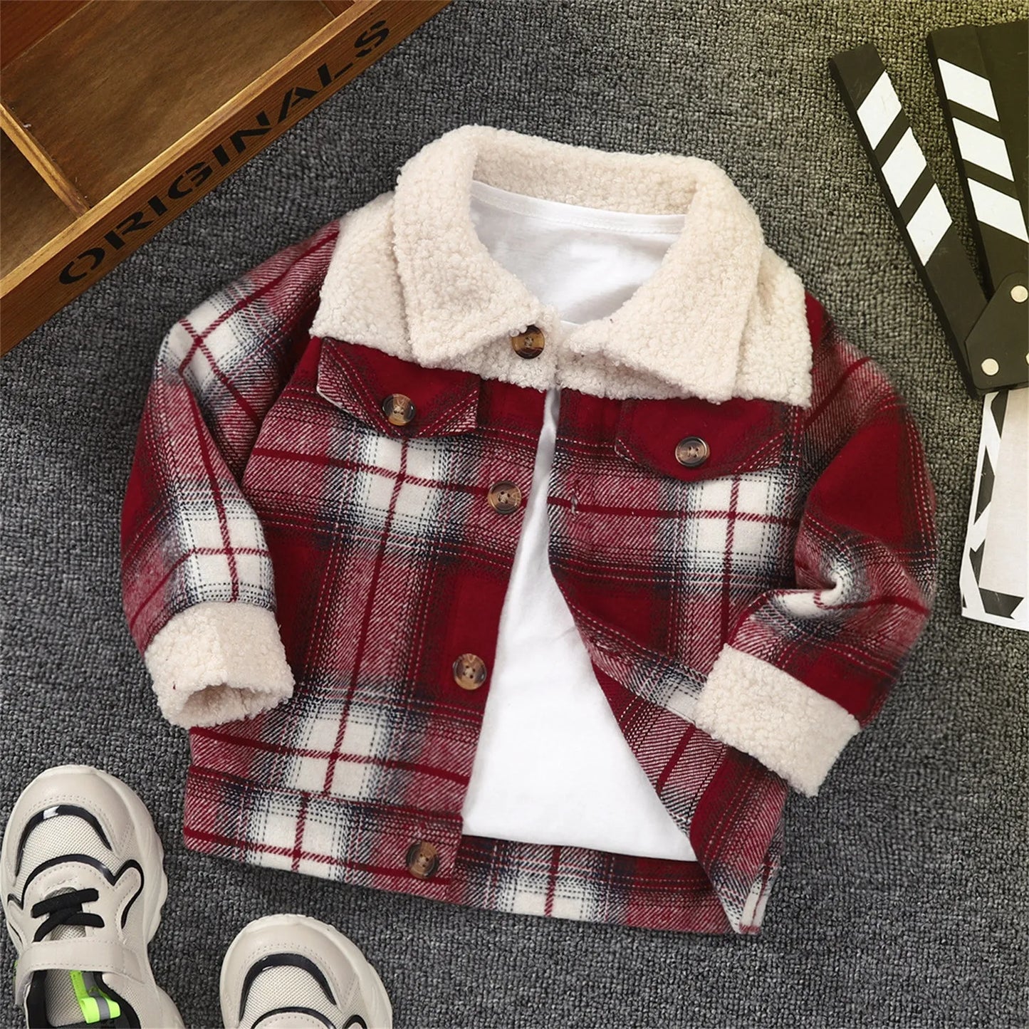 Carboy Coat Kids Toddler Child Baby Boys Girls Shirt Jacket Plaid Long Sleeve Fleece Lapel Button Down H Coats For Boys Fashion