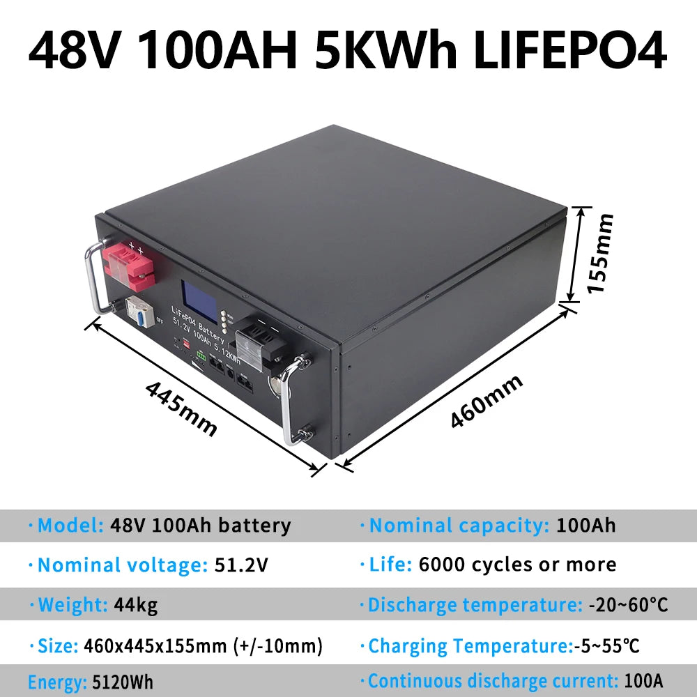 48V 100AH LiFePO4 Battery Pack Built-in BMS Lithium Iron Phosphate Cells For Replacing Most of Backup Power Home Energy Storage