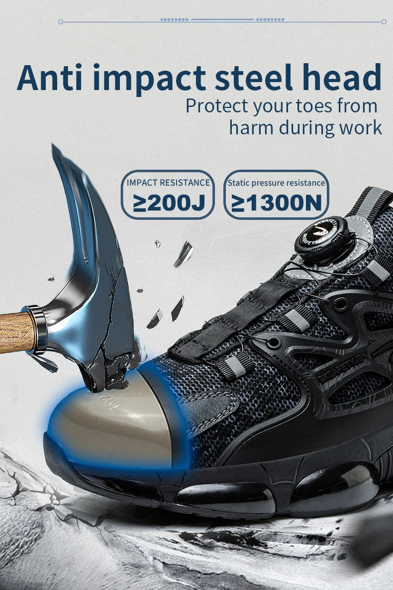 Slack-stab-proof work shoes with elastic buttons and lace-up