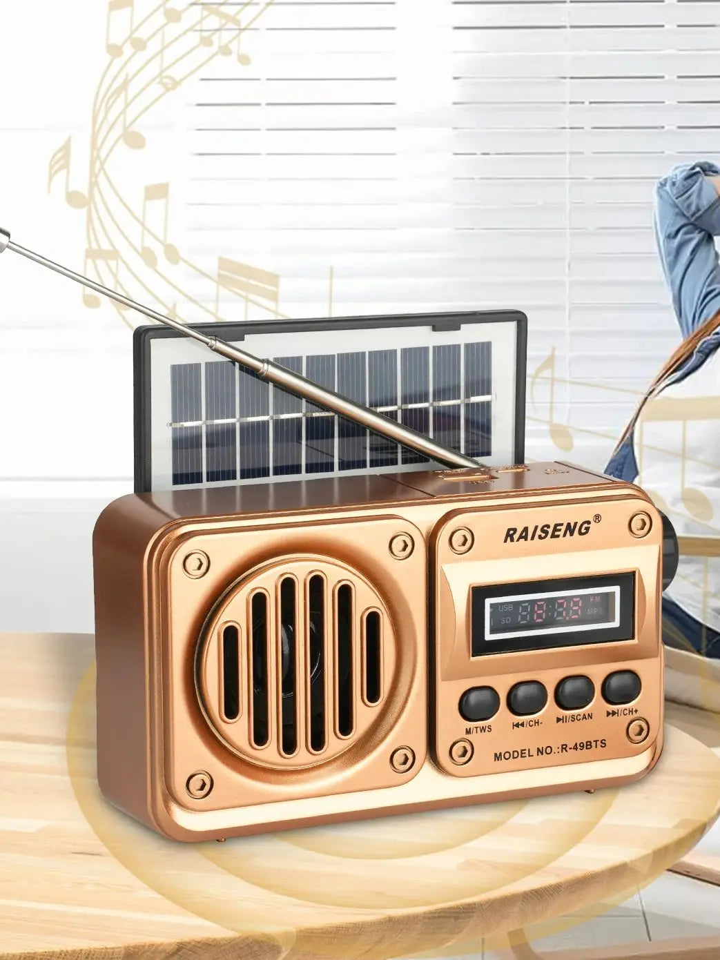 49BTS Wireless Bluetooth speaker MP3 playback FM radio Solar charging emergency radio full band high sensitivity