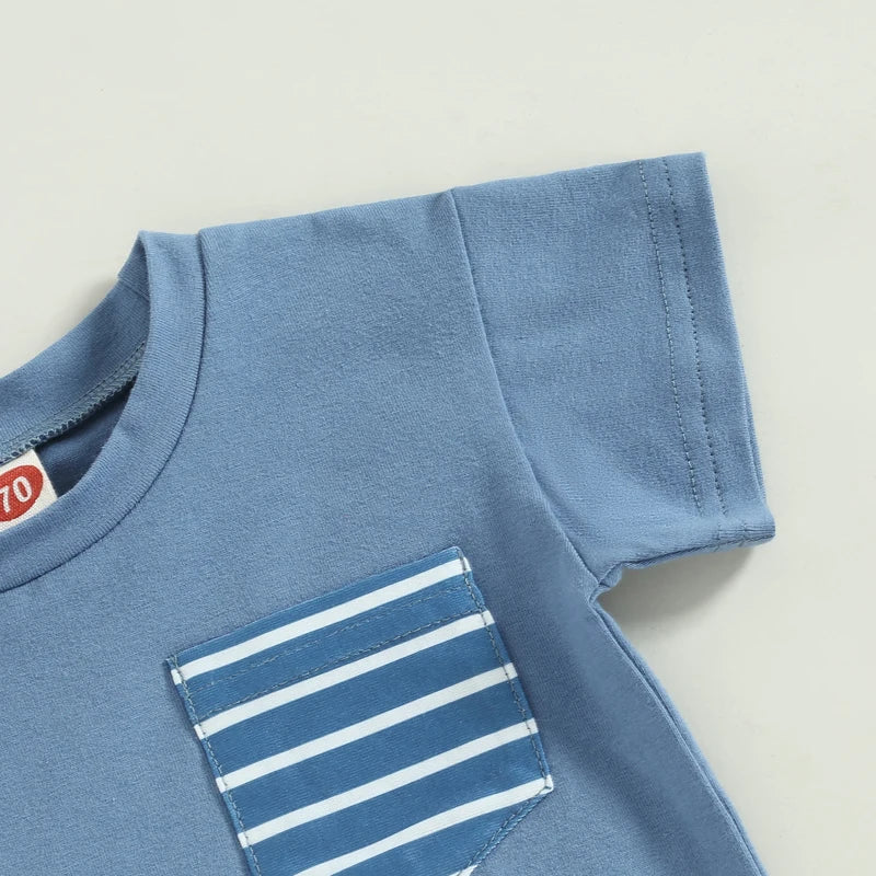 2023-01-10 Lioraitiin 0-3Years Baby Boys 2Pcs Shorts Set Short Sleeve Crew Neck Stripes T-shirt with Elastic Waist Shorts