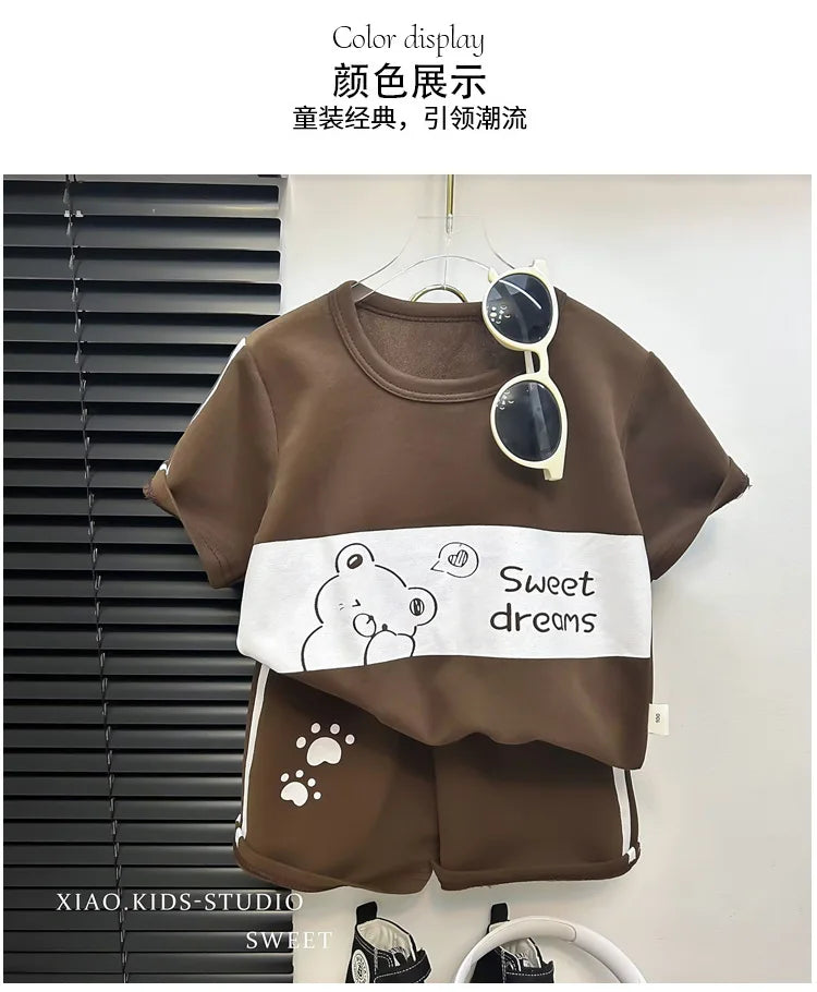 Children's Suit New Short-sleeved Top + Shorts 2-piece Striped T-shirt Summer Baby Clothes Korean Style Children's Clothing