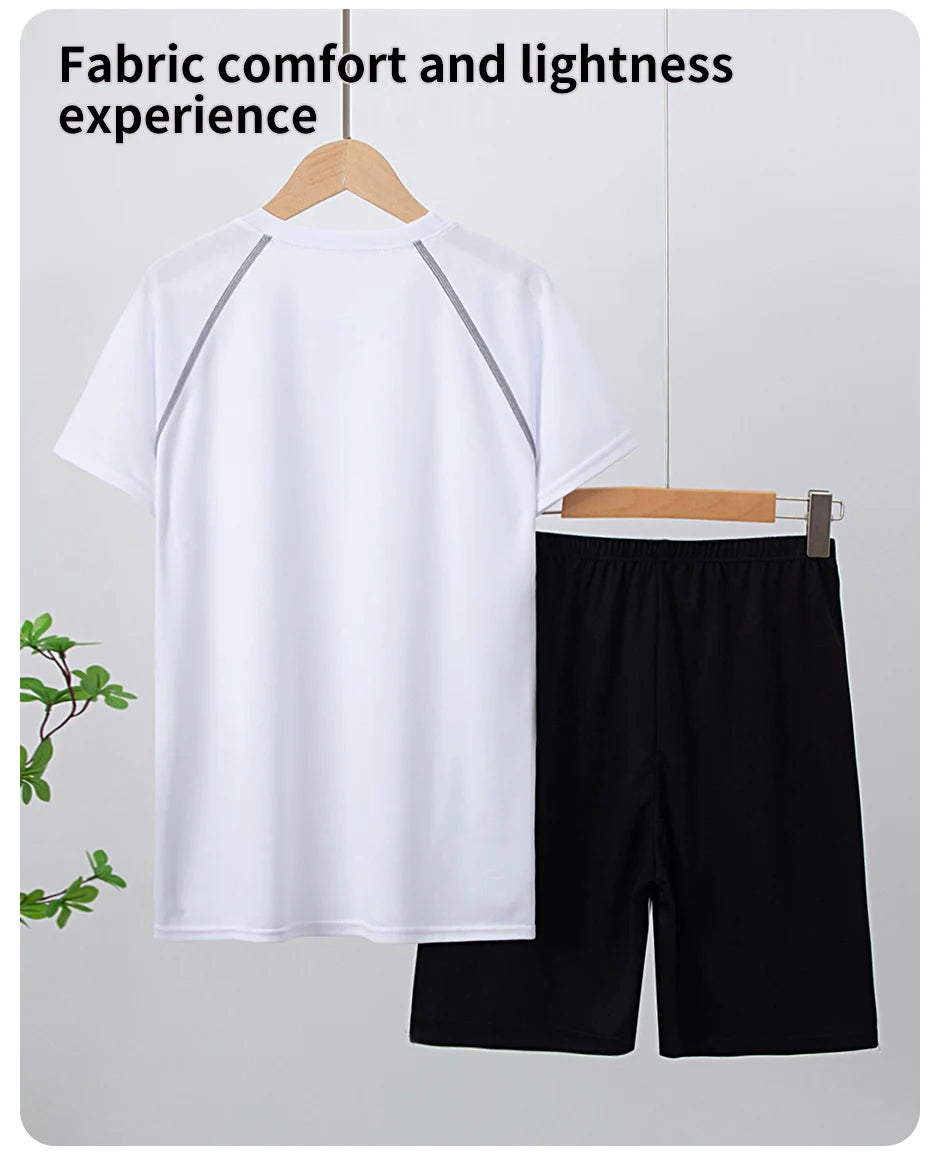 Children's solid color quick-drying sports suit 14+ boys and girls running training 2-piece leisure Joker sports suit