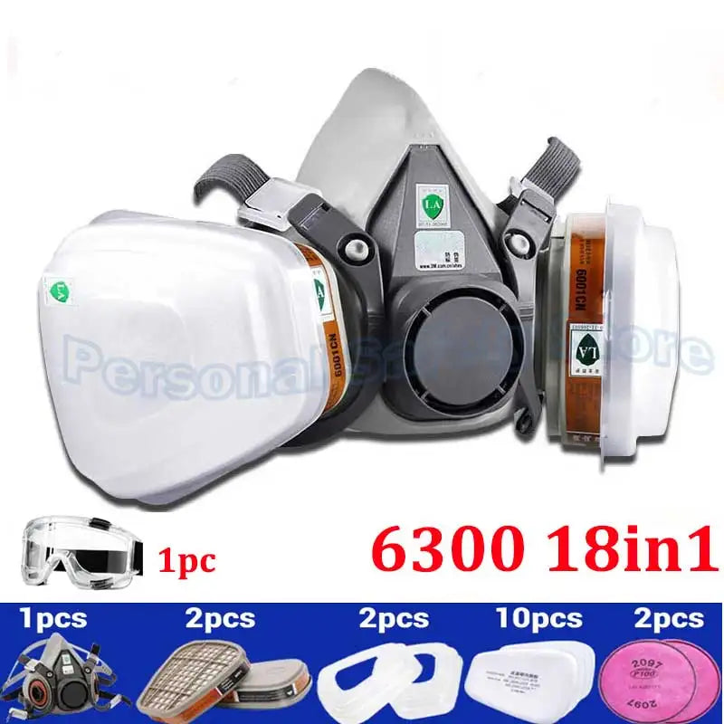 6300 Gas Mask Half-face Dust Shield Anti-fog Safety Goggles 6001 Cartridges Safety Respirator Mask Industrial Labor Paint Spray