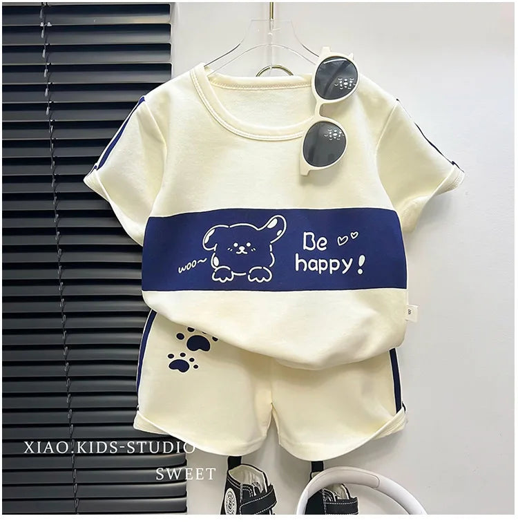 Children's Suit New Short-sleeved Top + Shorts 2-piece Striped T-shirt Summer Baby Clothes Korean Style Children's Clothing