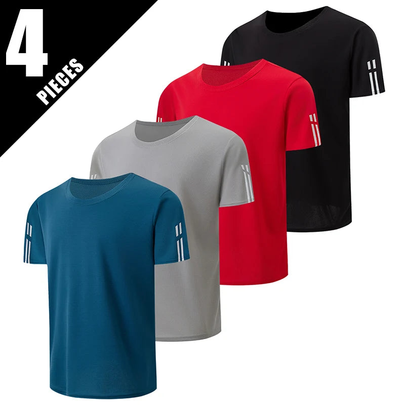 2/4 Pcs Men's Summer Quick-drying Mesh Color Short-sleeved T-shirt Young and middle-aged loose plus size fitness running Joker T