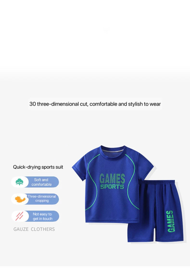 1Set Boy Girl Leisure Set Children Letter Quick Drying Short Sleeve Shorts Sets Summer Kid Clothes Baby Tee+Short Pant Tracksuit