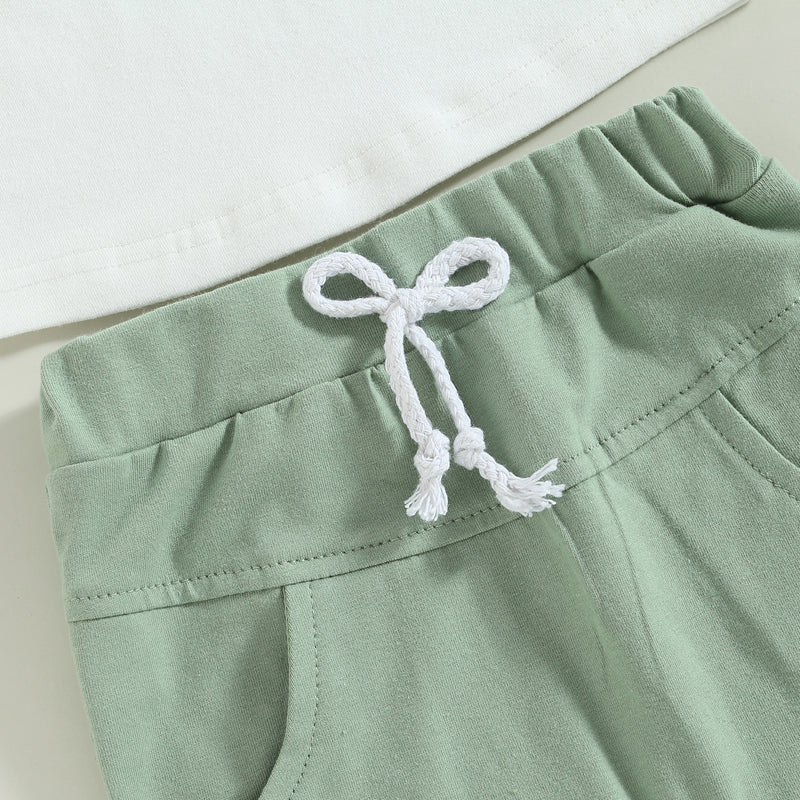 2023-02-01 Lioraitiin 0-3Years Toddler Boys 2Pcs Summer Outfit Sets Short Sleeve Contrast Color Tops Solid Drawstring Shorts