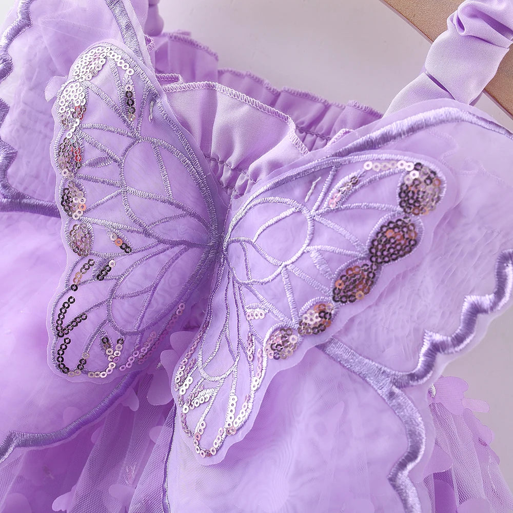 Summer New Butterfly Wing Baby Girl Dress, Princess Style Birthday Party Children'S Clothing (9 Months -3 Years Old)